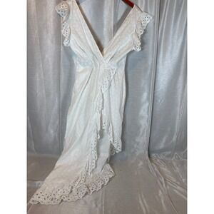 PrettyLittleThing White Eyelet Ruffle High Low Dress Cutout‎ Tie Back Vacation